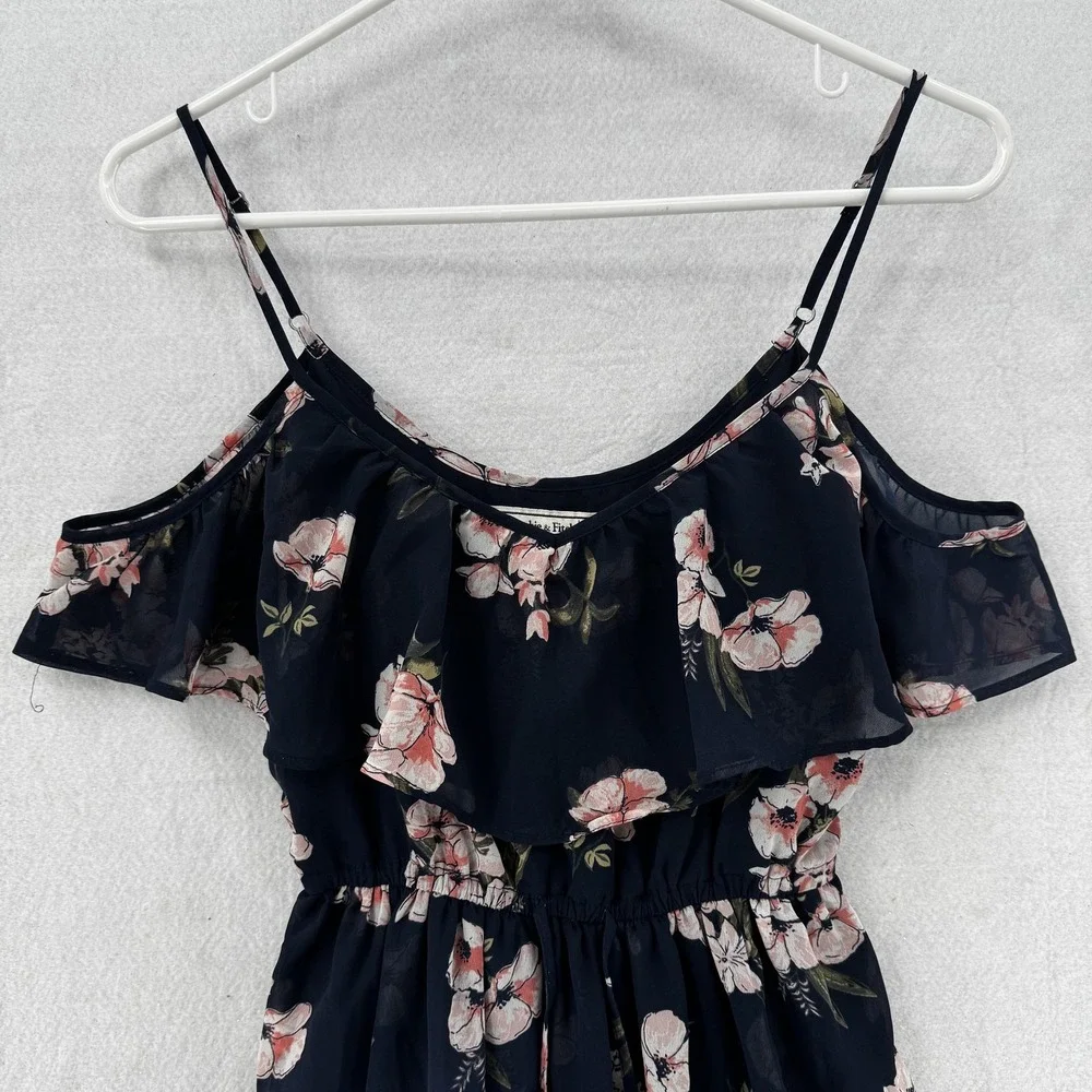 Abercrombie & Fitch Dress Womens Extra Small Navy Floral‎ Maxi Cold Shoulder XSP